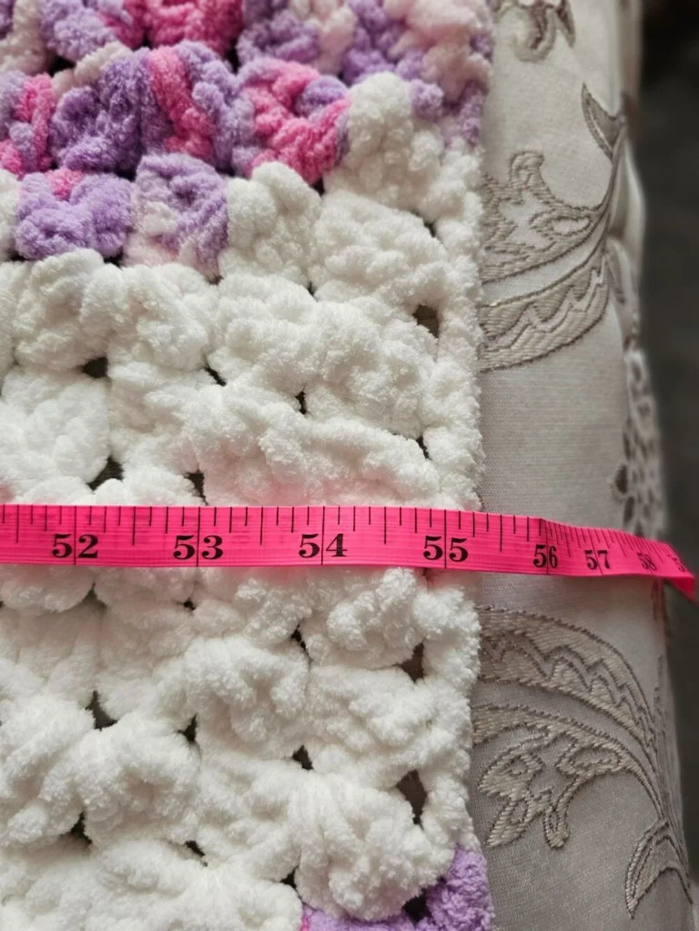 New Hand Crocheted Pink & Purple Lap Throw/Baby Blanket - Soft Chenille 36